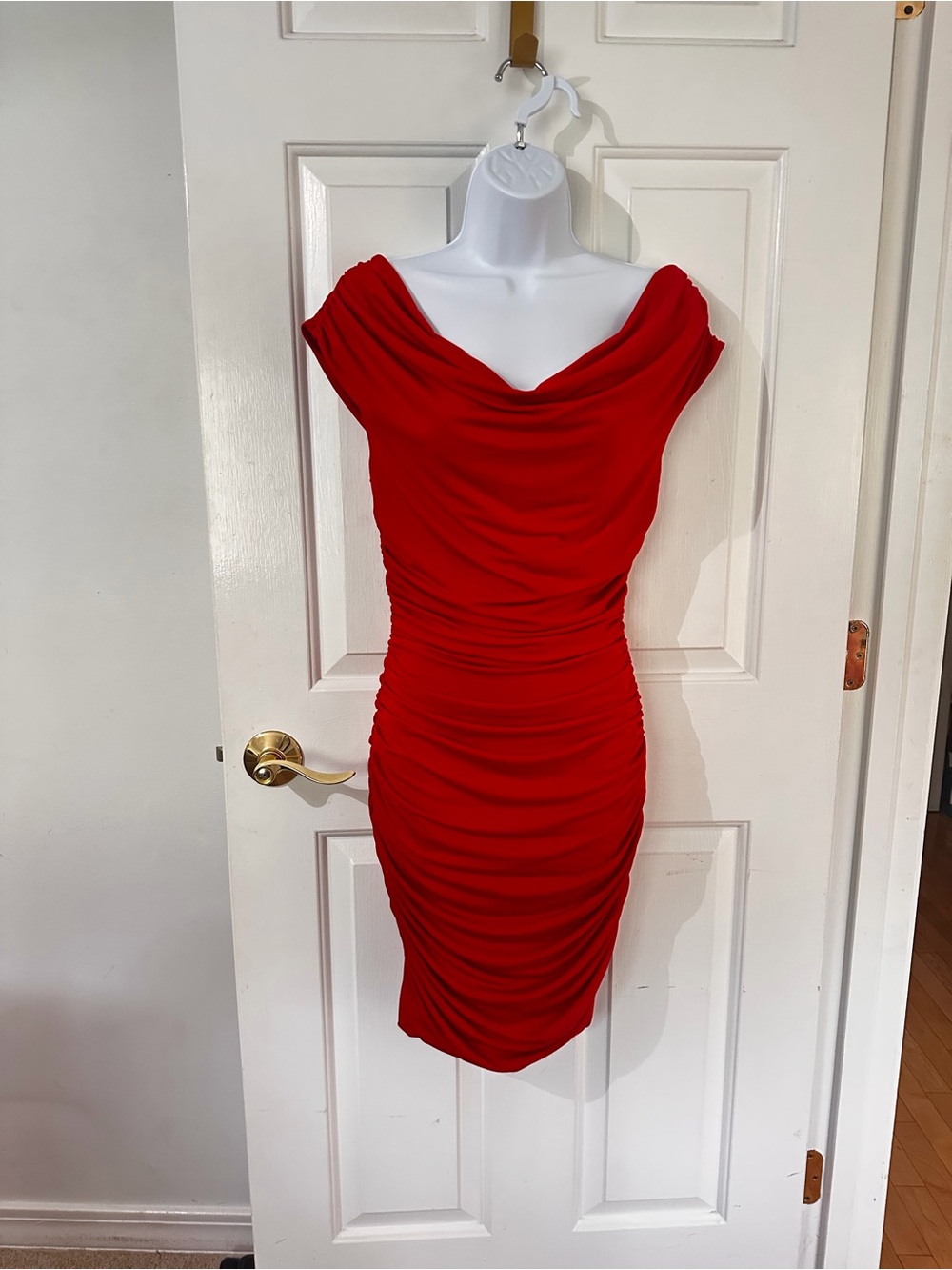 Express Red Ruched Cowl Neck Mini Dress Sz S